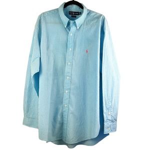 Ralph Lauren Blake Shirt 100% Cotton Blue & White Gingham Button Shirt Size XL